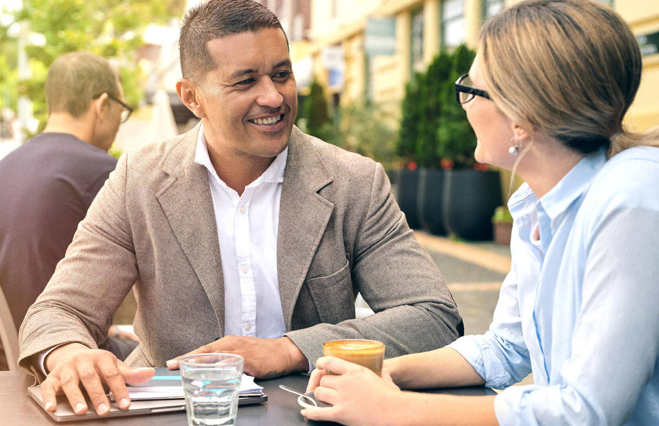 couple talking at a table