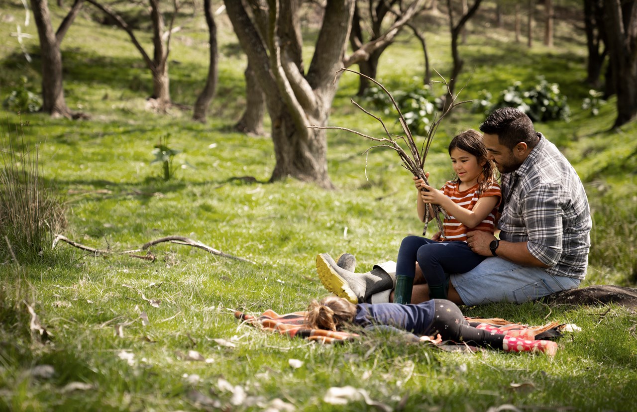 Dad with daughters in the park Dad with daughters in the park