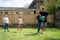 Family playing in the garden