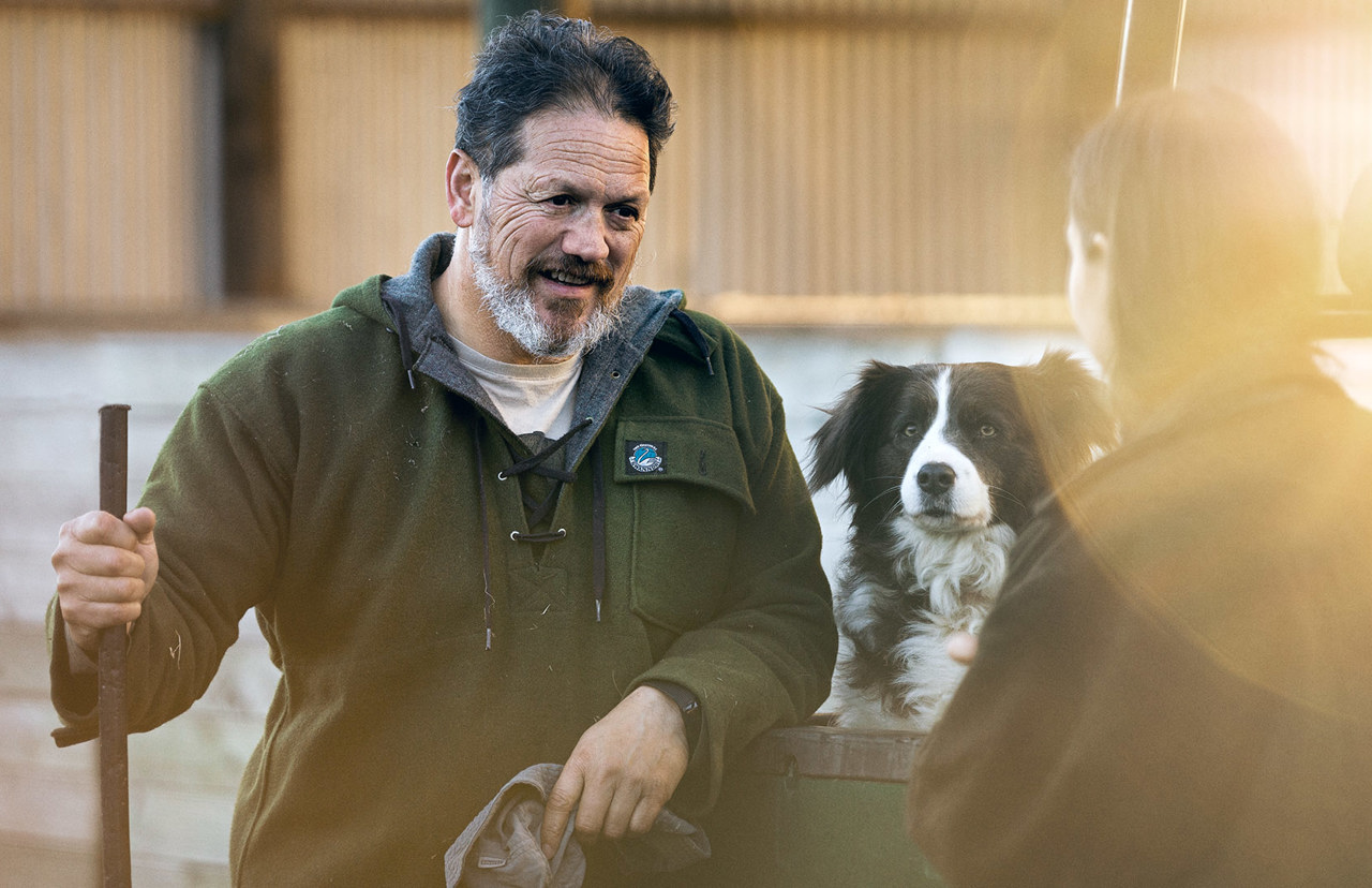 farmer with daughter and farm dog farmer with daughter and farm dog